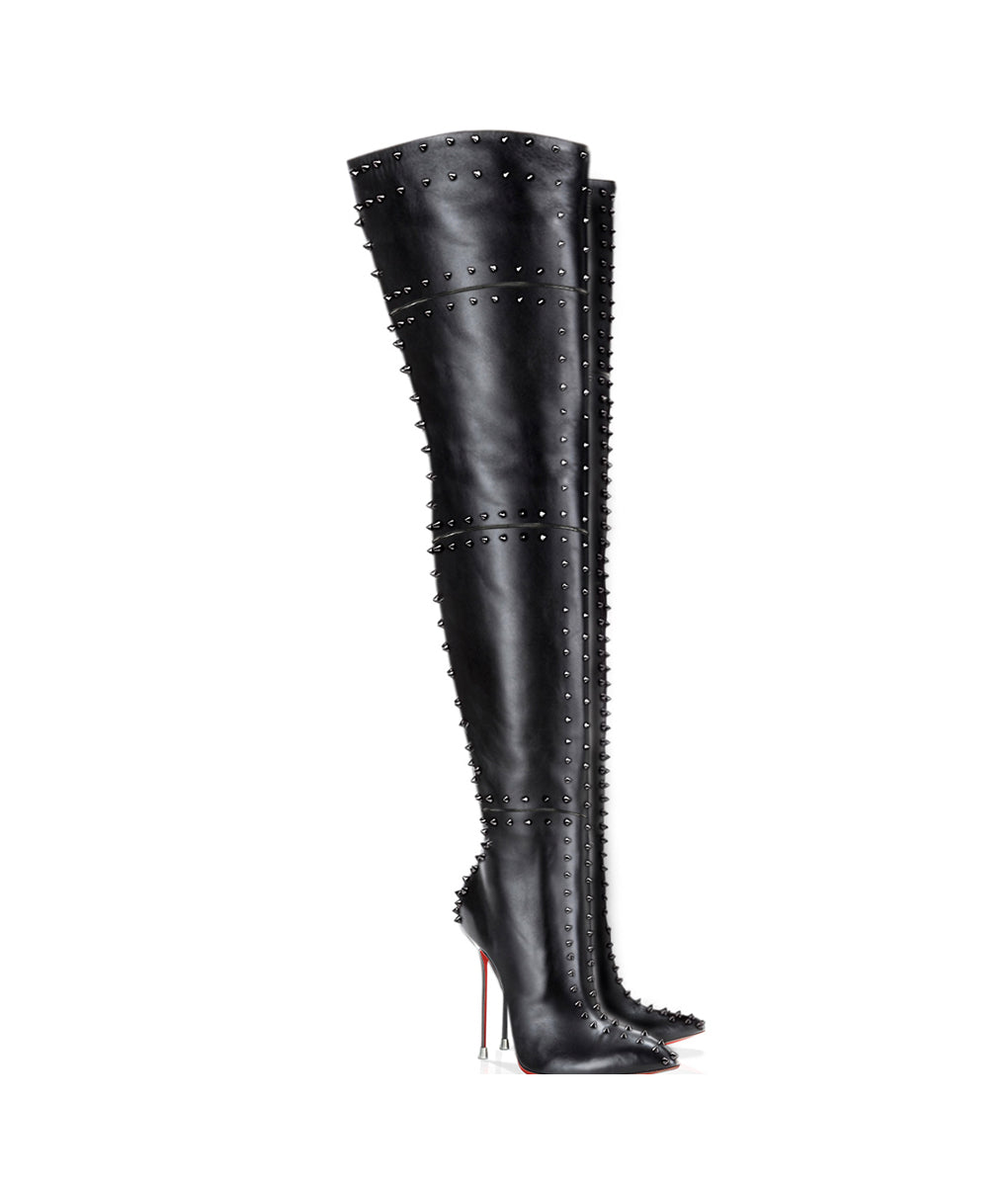 Ahrein 120 Black · Charlotte Luxury Boots · Luxury High Heel Pointy Boots · Di Marni · Custom made · Made to measure · Luxury OTK Thigh High Heel Boots · Boots