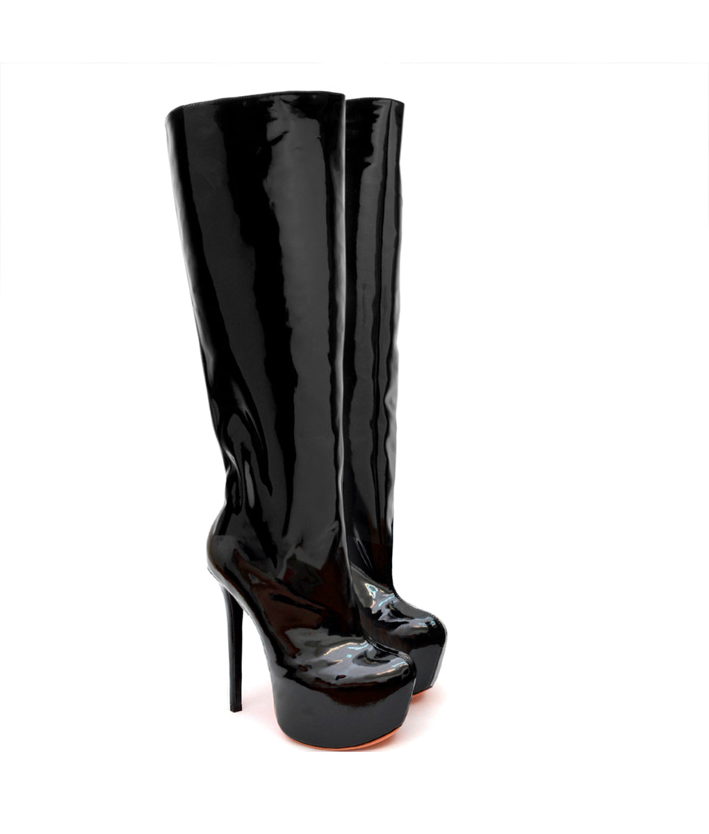 Cataleya 150 Black Patent · Charlotte Luxury Boots · Luxury High Heel Knee High Boots · Yarose Shulzhenko · Custom Made · Made to measure · Luxury High Heel Tall Boots · Boots