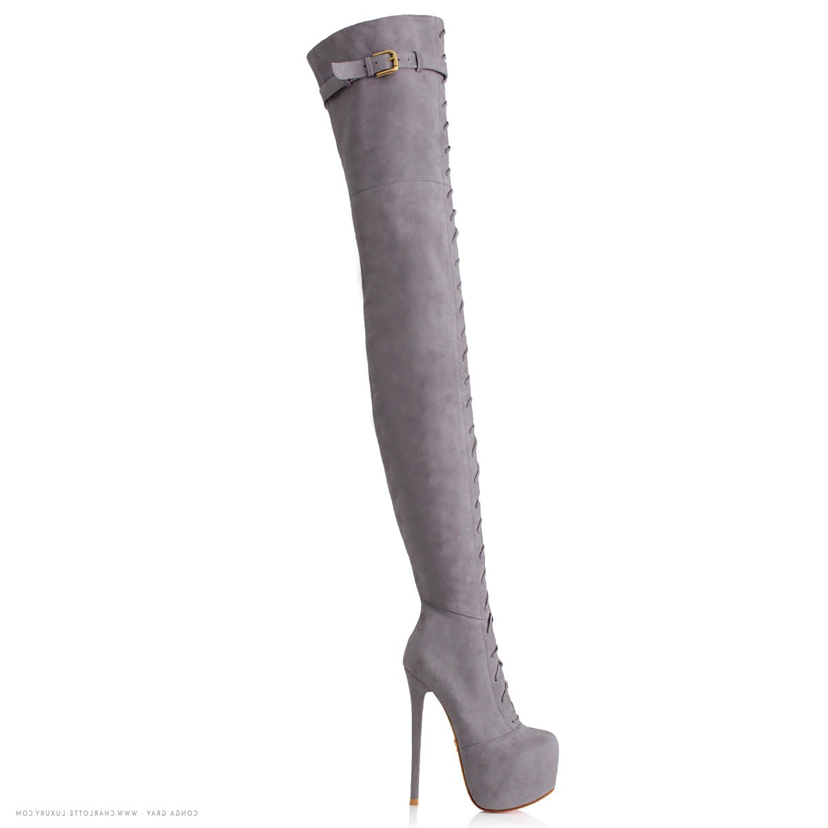 Conga 150 Gray Suede · Charlotte Luxury · Luxury High Heels Thigh High Boots · Yarose Shulzehnko Ada de Angela Boots · Thigh High custom Made Boots