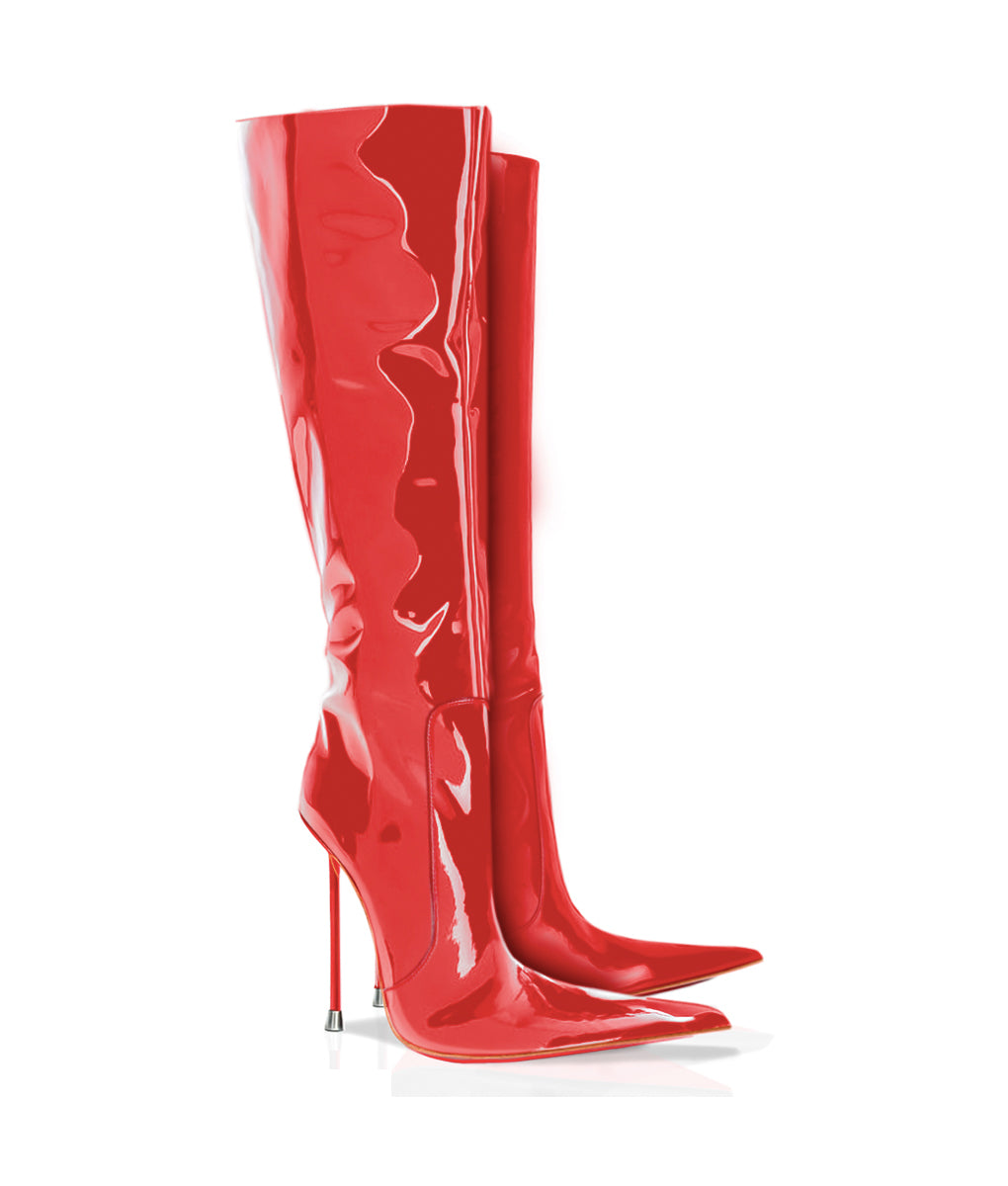 Corçao 125 Red Patent · Charlotte Luxury Boots · Luxury High Heel Pointy Boots ·  Di Marni - Vicenzo Rossi · Custom made · Made to measure · Luxury Pointy High Heel Boots · Stiletto Boots