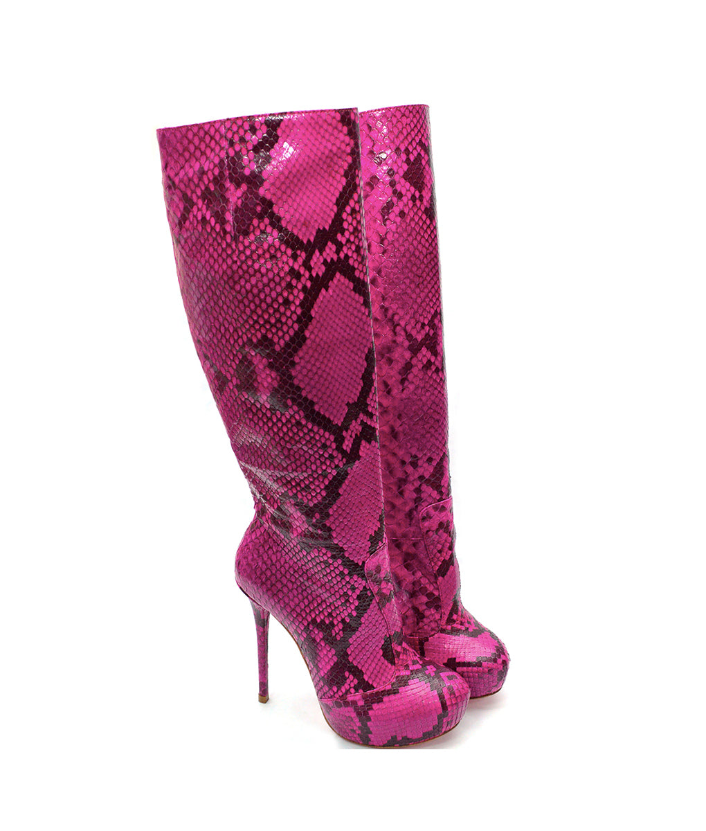 Crocky 150 Fuchsia Python · Charlotte Luxury Boots · Luxury High Heel Knee High Boots · Yarose Shulzhenko · Custom Made · Made to measure · Luxury High Heel Tall Boots · Boots