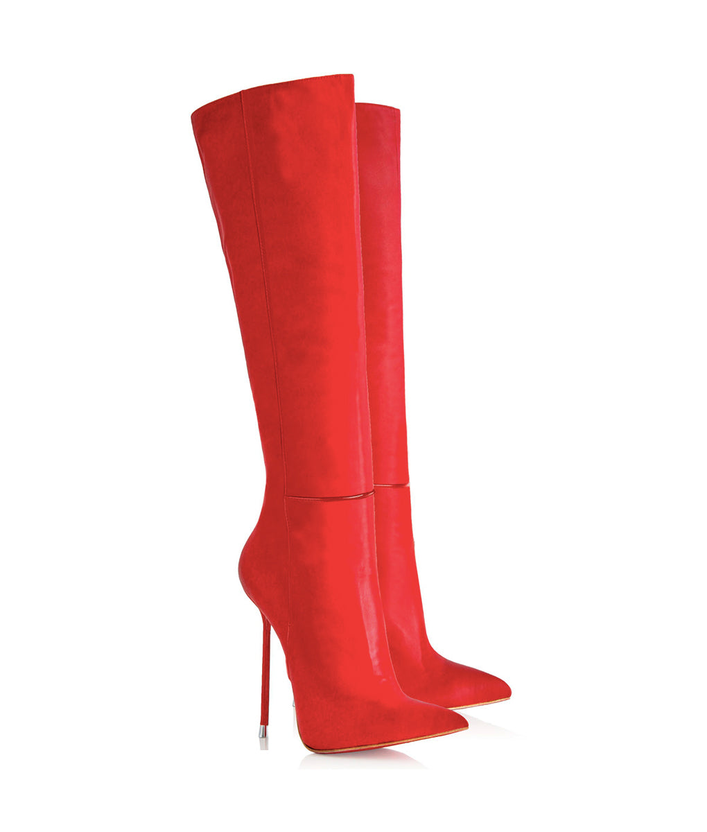 Dali 120 Red · Charlotte Luxury Boots · Luxury High Heel Pointy Boots · Di Marni - Vicenzo Rossi · Custom made · Made to measure · Luxury Pointy High Heel Boots · Stiletto Boots