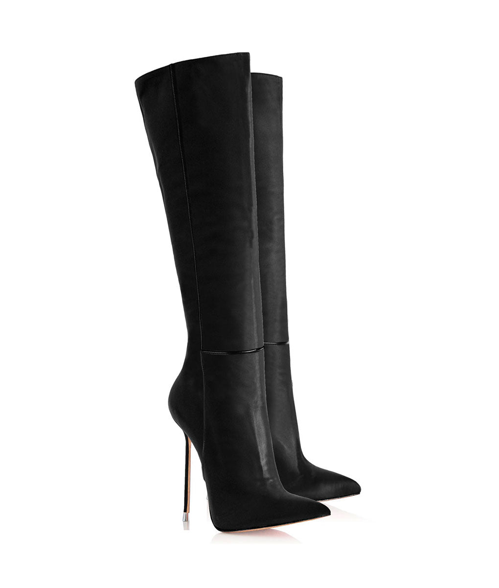 Dali 120 Black · Charlotte Luxury Boots · Luxury High Heel Pointy Boots · Di Marni - Vicenzo Rossi · Custom made · Made to measure · Luxury Pointy High Heel Boots · Stiletto Boots