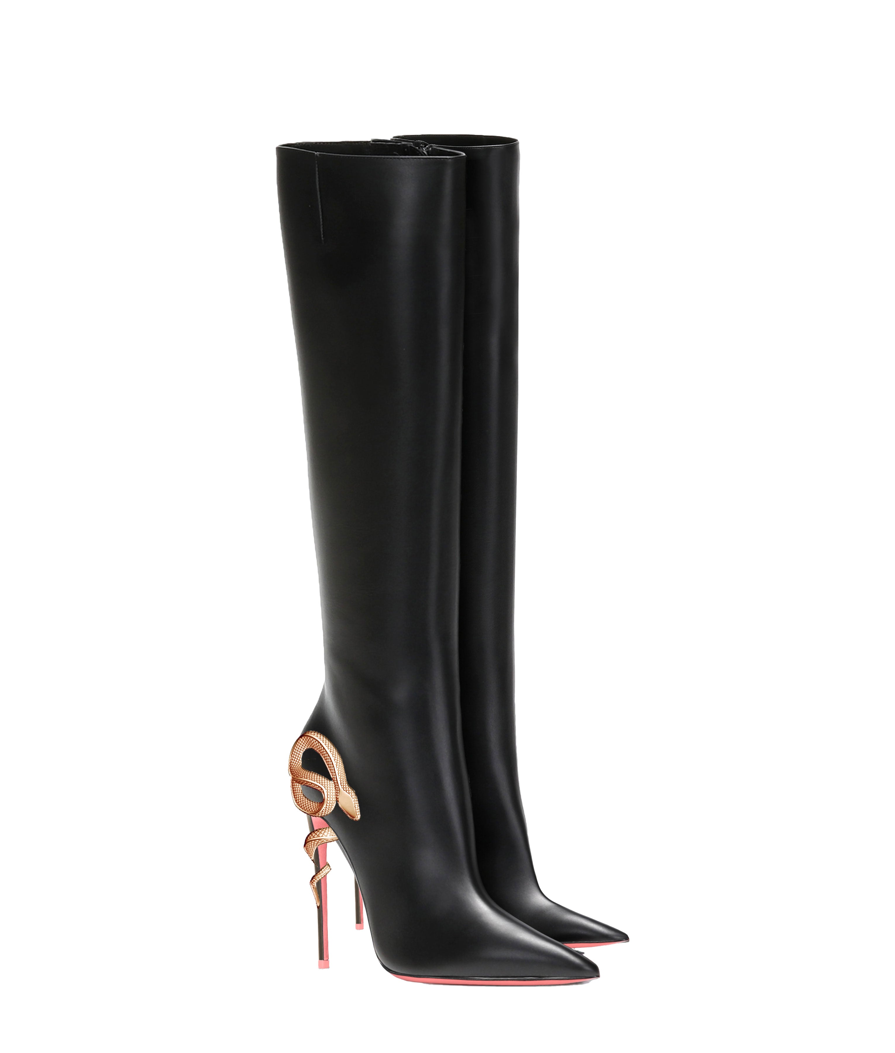 Discover Denebola 120 Black at Charlotte-Luxury.com. Crafted from seamless cow leather, these luxury boots feature an exclusive rose gold serpent detail and a 120mm heel. Handmade in Spain, they embody sophistication and exclusivity. Shop now for bespoke elegance and timeless design.