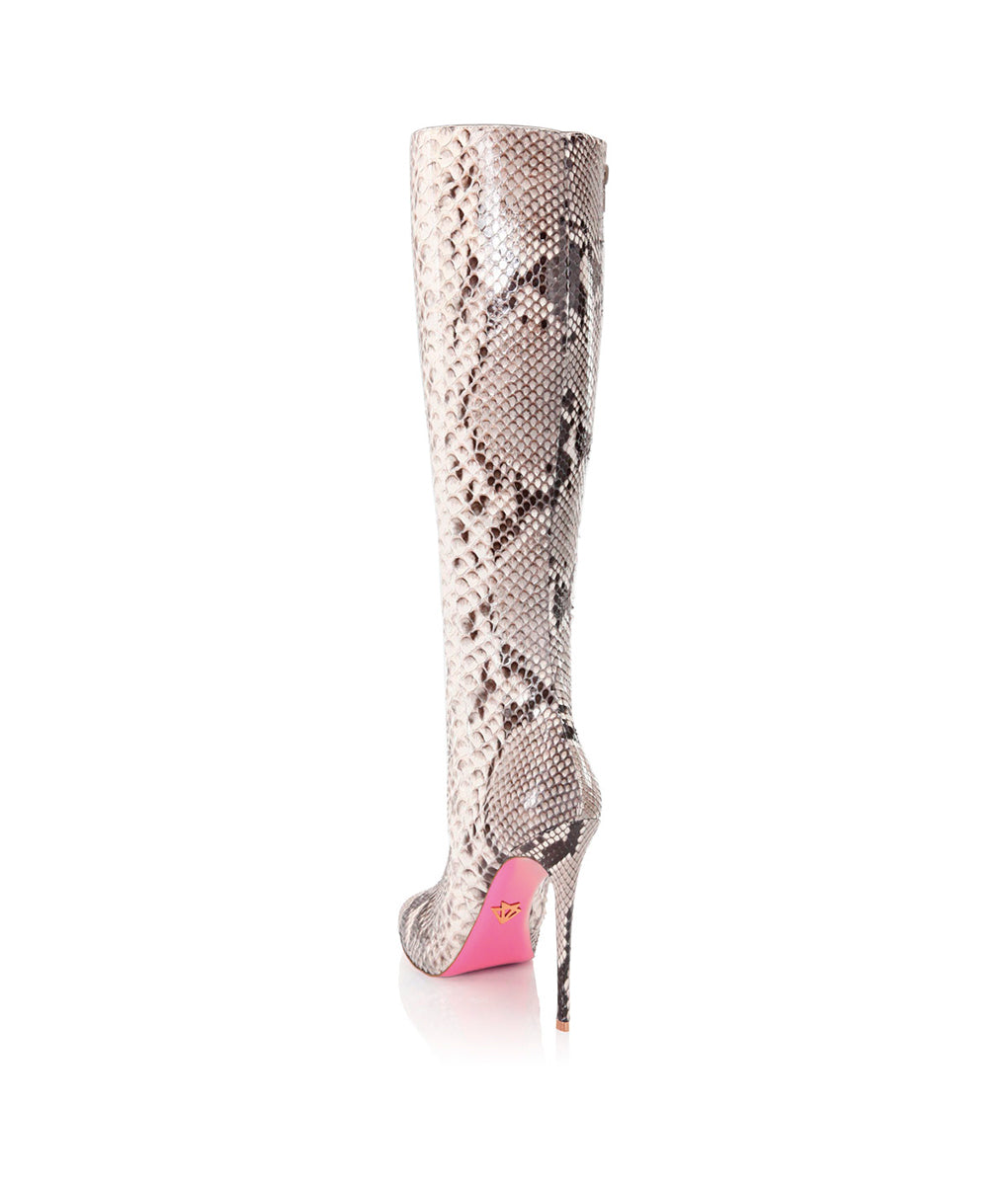 Spica 120 White Python · Charlotte Luxury High Heels Boots · Ada de Angela Shoes · High Heels Boots · Luxury Boots · Knee High Boots · Stiletto · Leather Boots