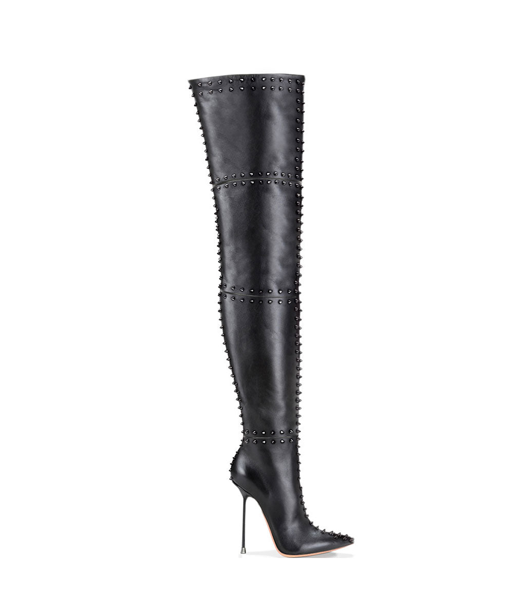 Ahrein 120 Black · Charlotte Luxury Boots · Luxury High Heel Pointy Boots · Di Marni · Custom made · Made to measure · Luxury OTK Thigh High Heel Boots · Boots