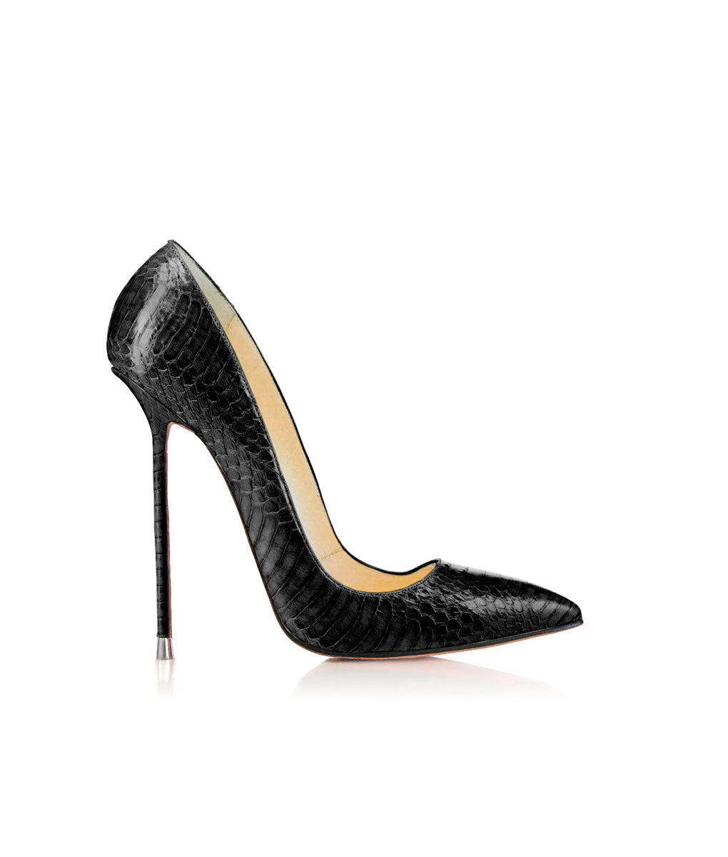 Akhira Black Python  · Charlotte Luxury Shoes · Luxury High Heel Pumps · Di Marni - Vicenzo Rossi · Custom made · Made to measure · Black Luxury Pumps High Heel Shoes · Stiletto Shoes