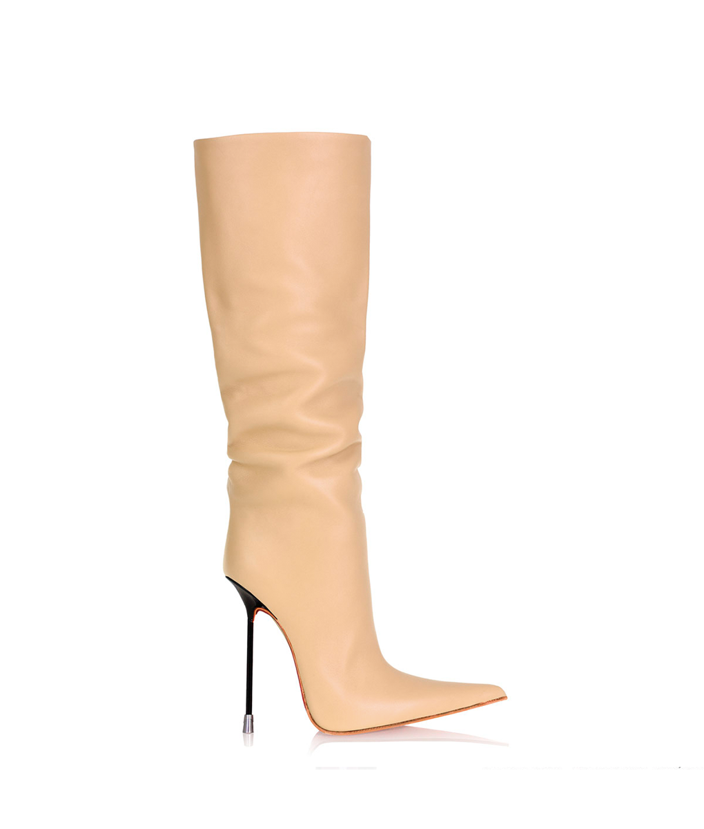 Byshian Nude · Charlotte Luxury Boots · Luxury High Heel Pointy Boots ·  Di Marni · Custom made · Made to measure · Luxury Pointy High Heel Boots · Stiletto Boots