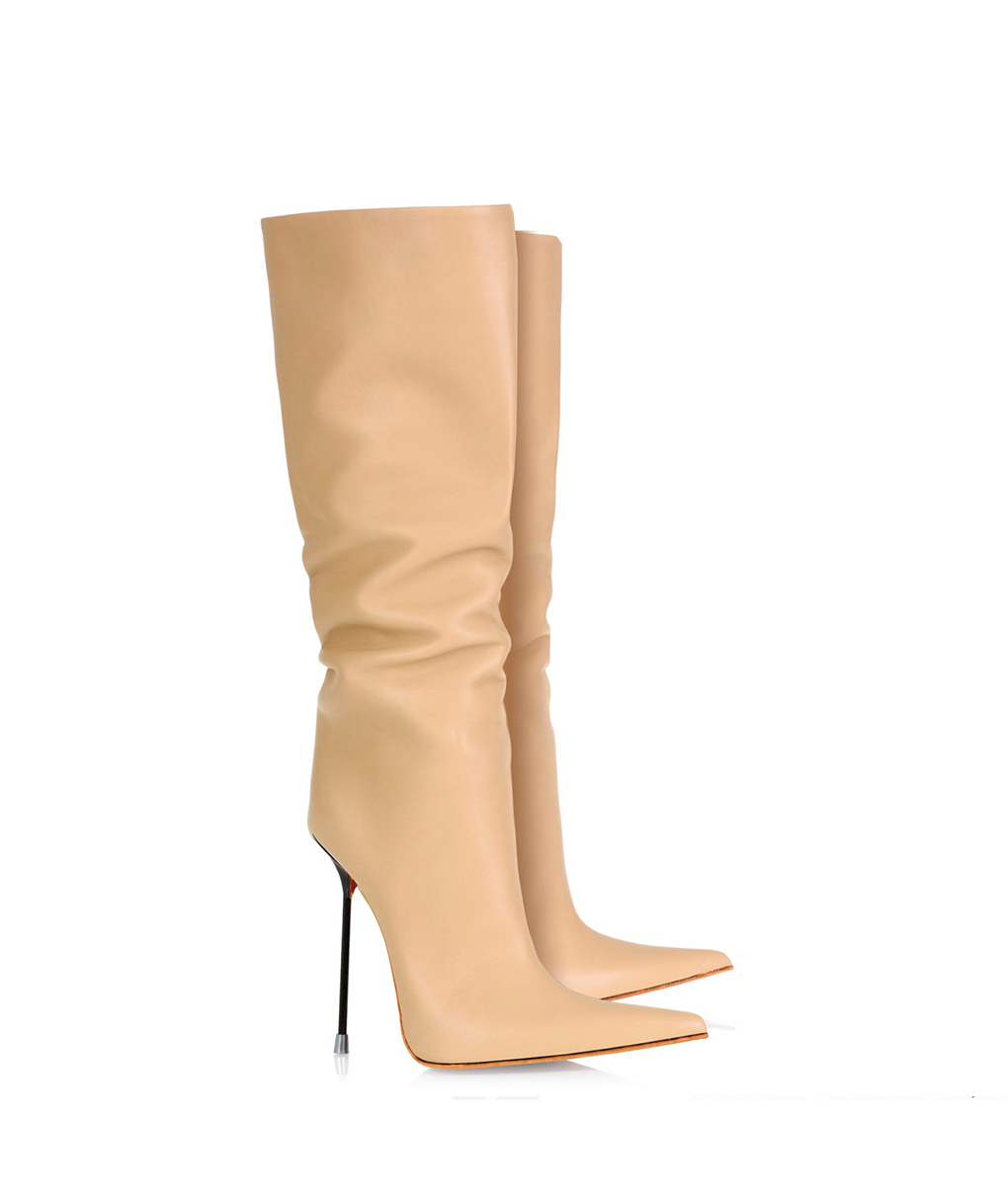 Byshian Nude · Charlotte Luxury Boots · Luxury High Heel Pointy Boots ·  Di Marni · Custom made · Made to measure · Luxury Pointy High Heel Boots · Stiletto Boots