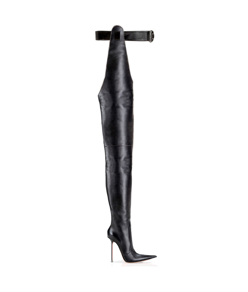 Chapu Black · Charlotte Luxury Boots · Luxury High Heel Pointy Boots · Di Marni · Custom made · Made to measure · Luxury Chap OTK Thigh High Heel Boots · Boots