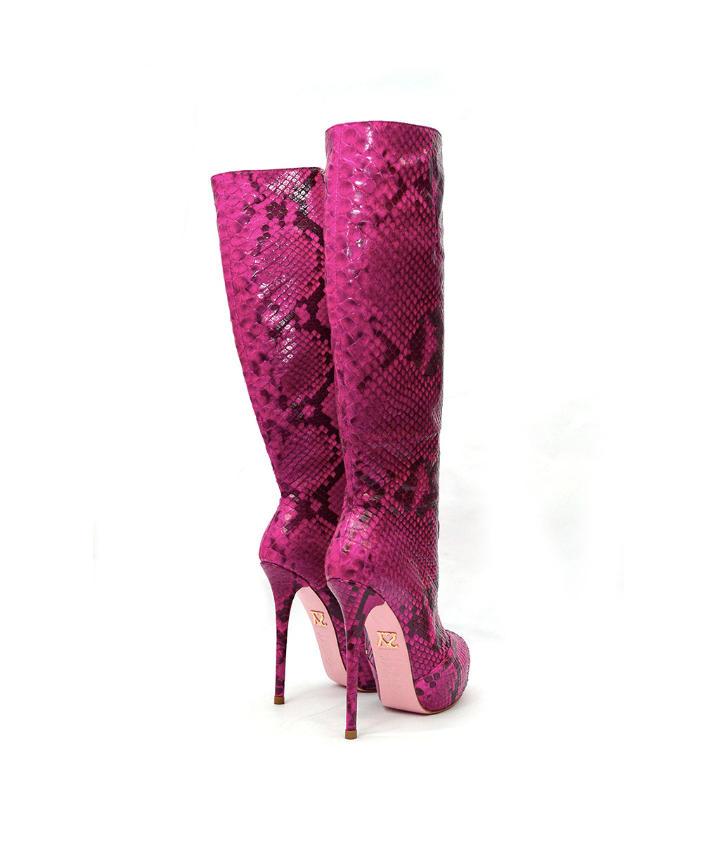 Crocky Fuchsia Python · Charlotte Luxury Boots · Luxury High Heel Knee High Boots · Yarose Shulzhenko · Custom Made · Made to measure · Luxury High Heel Tall Boots · Boots