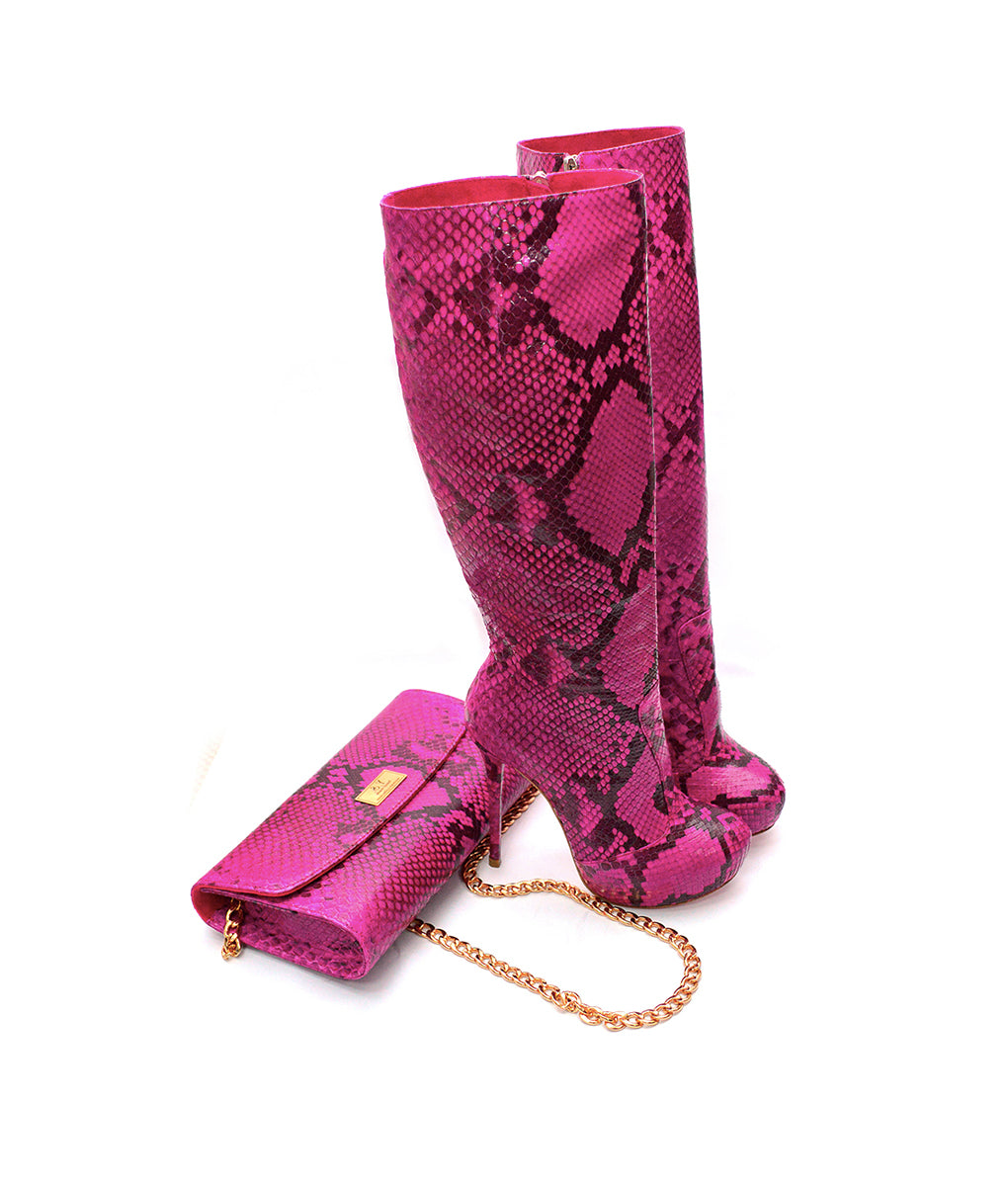 Crocky Fuchsia Python · Charlotte Luxury Boots · Luxury High Heel Knee High Boots · Yarose Shulzhenko · Custom Made · Made to measure · Luxury High Heel Tall Boots · Boots