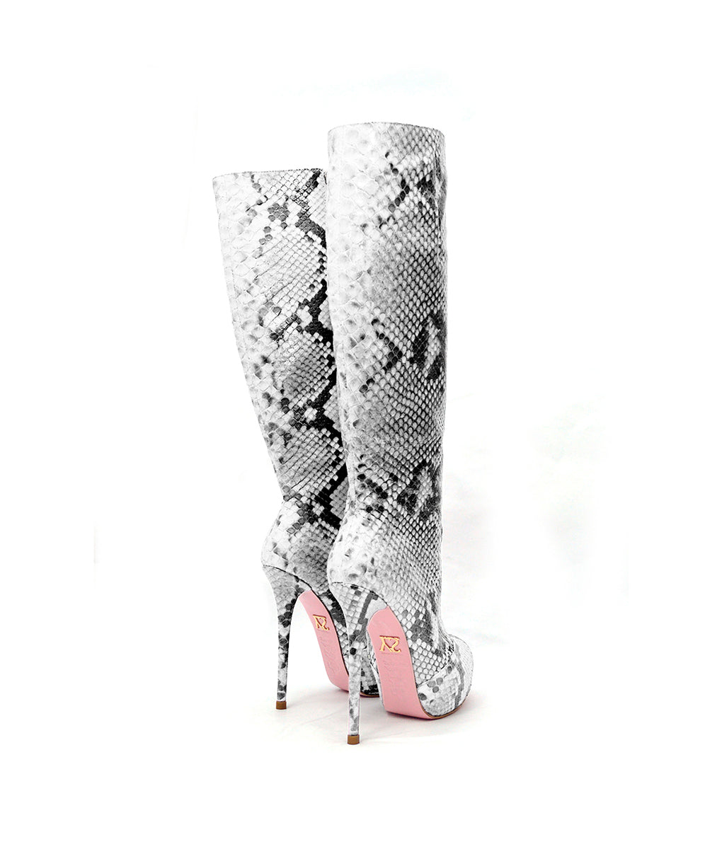 Crocky White Python · Charlotte Luxury Boots · Luxury High Heel Knee High Boots · Yarose Shulzhenko · Custom Made · Made to measure · Luxury High Heel Tall Boots · Boots