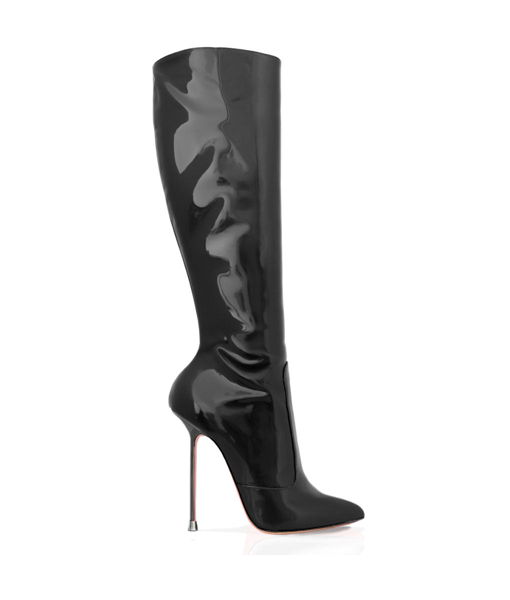 Dorbeon Black Patent · Charlotte Luxury Boots · Luxury High Heel Pointy Boots · Di Marni - Vicenzo Rossi · Custom made · Made to measure · Luxury Pointy High Heel Boots · Stiletto Boots