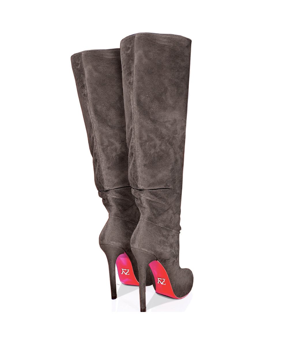 Dracca Gray Suede · Charlotte Luxury Boots · Luxury High Heel Knee High Boots · Yarose Shulzhenko · Custom Made · Made to measure · Luxury High Heel Tall Boots · Boots