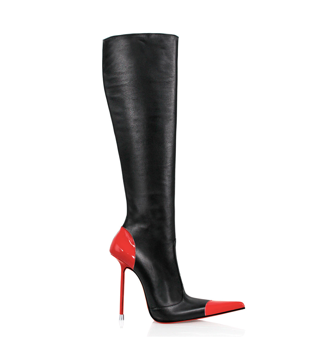 Drymash Black & Red · Charlotte Luxury Boots · Luxury High Heel Pointy Boots · Di Marni - Vicenzo Rossi · Custom made · Made to measure · Luxury Pointy High Heel Boots · Stiletto Boots