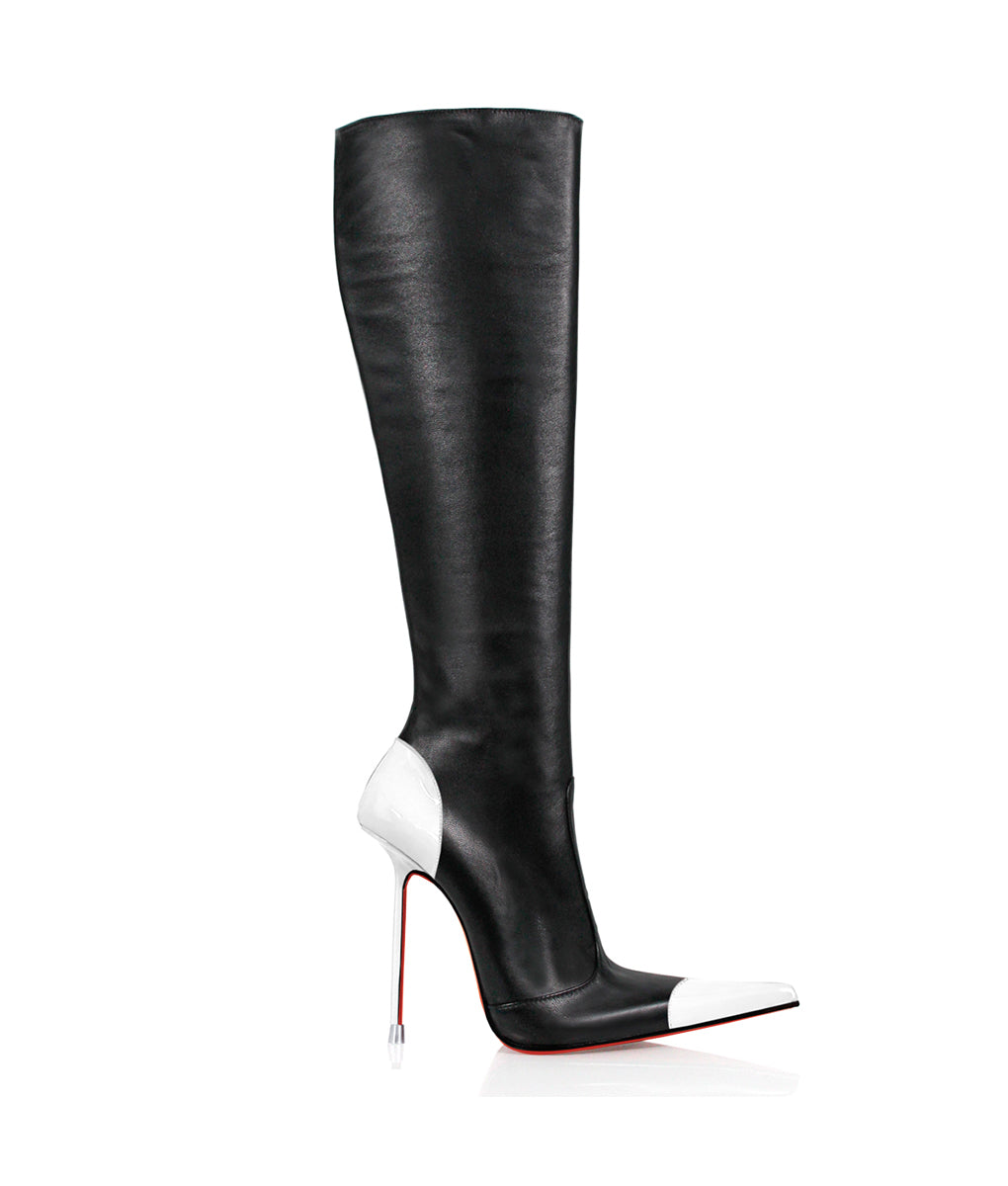 Drymash Black & White · Charlotte Luxury Boots · Luxury High Heel Pointy Boots · Di Marni - Vicenzo Rossi · Custom made · Made to measure · Luxury Pointy High Heel Boots · Stiletto Boots