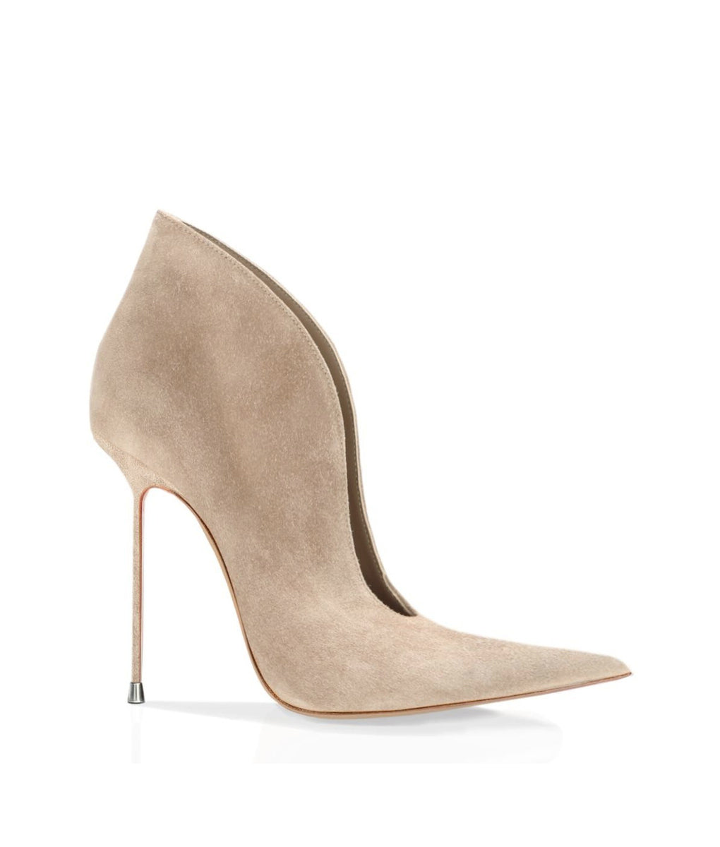 Nukha Beige Suede · Charlotte Luxury Boots · Luxury High Heel Pointy Boots · Di Marni - Vicenzo Rossi · Custom made · Made to measure · Luxury Pointy High Heel Boots · Stiletto Boots