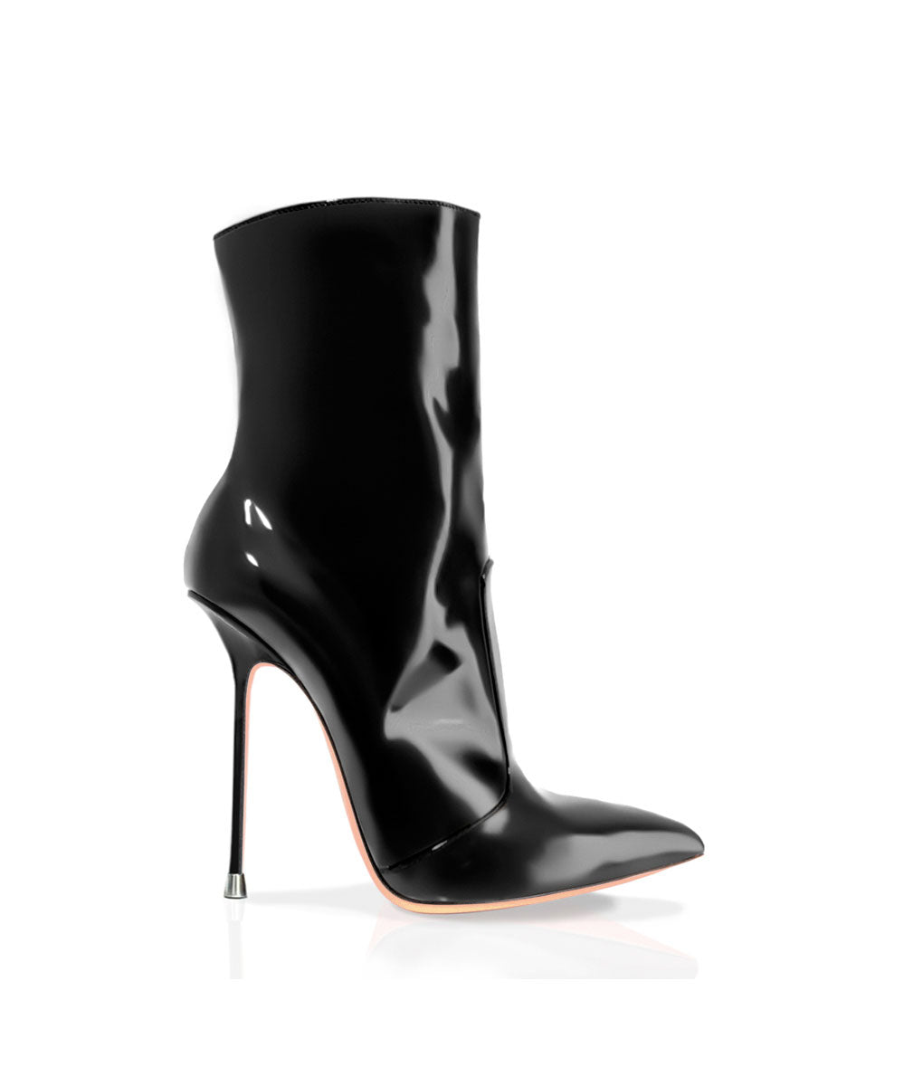 Suaran Black Patent · Charlotte Luxury Boots · Luxury High Heel Ankle Boots · Di Marni - Vicenzo Rossi · Custom made · Made to measure · Luxury Pointy High Heel Boots · Stiletto Boots