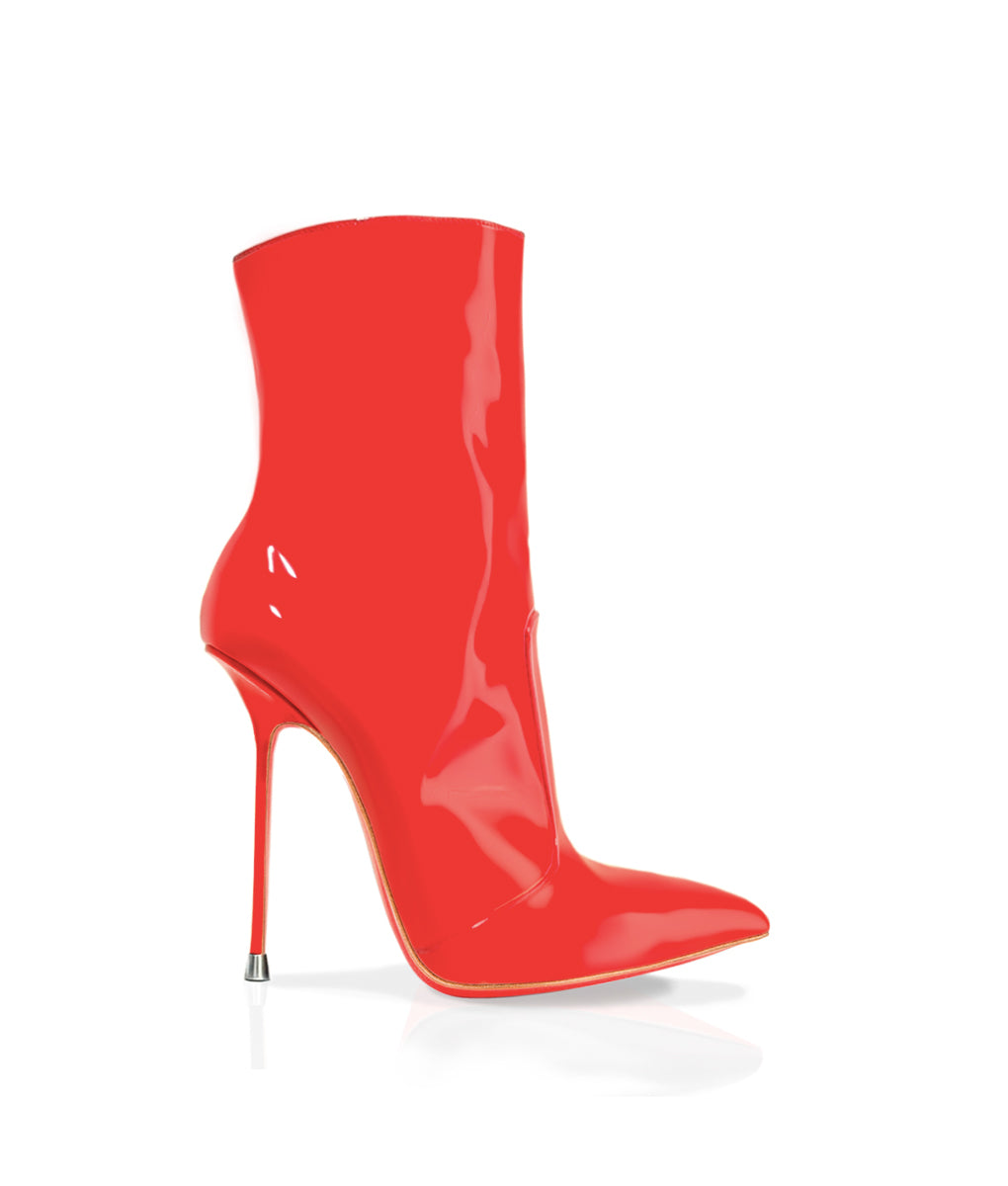 Suaran Red Patent · Charlotte Luxury Boots · Luxury High Heel Ankle Boots · Di Marni - Vicenzo Rossi · Custom made · Made to measure · Luxury Pointy High Heel Boots · Stiletto Boots