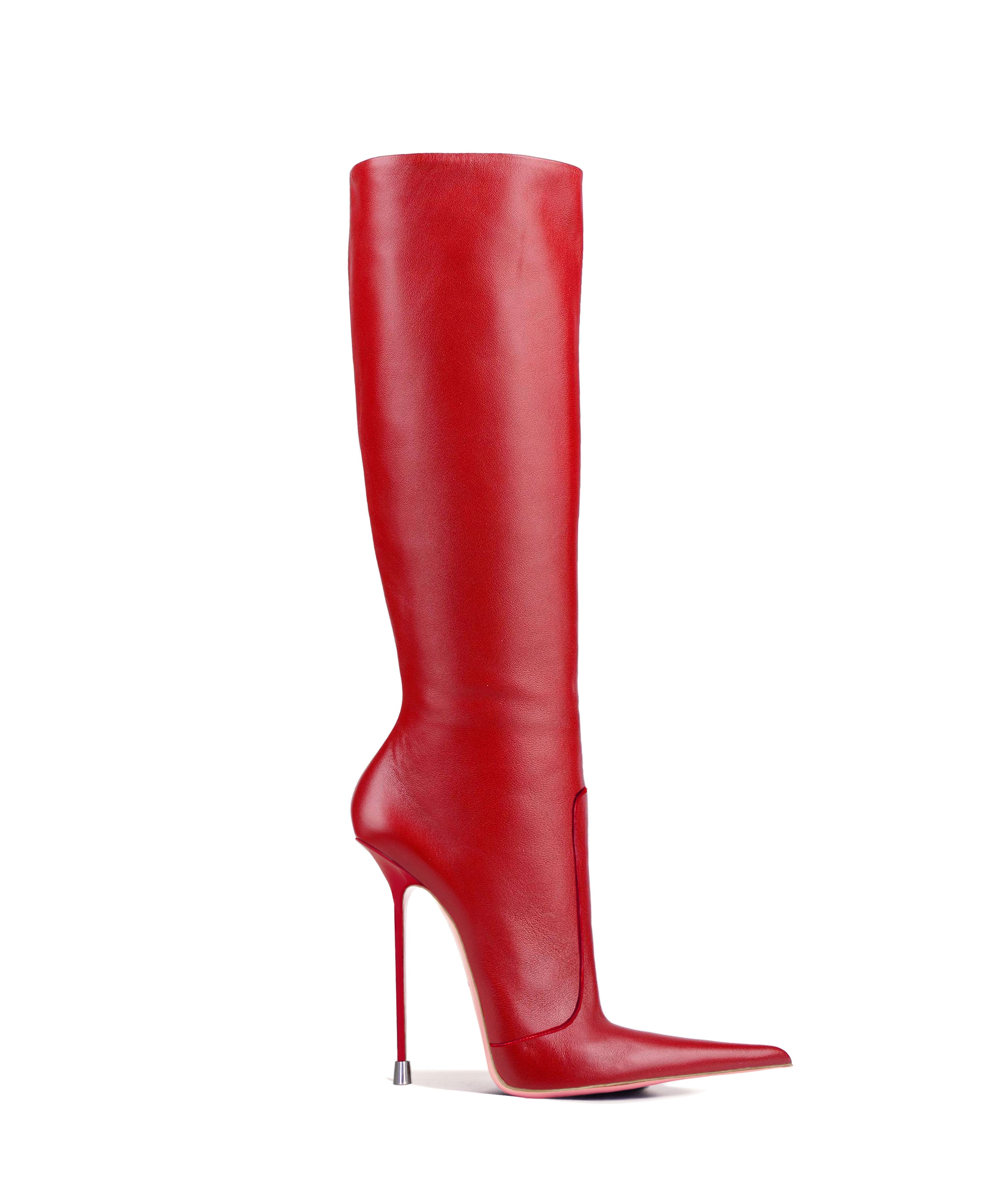 Ilda 125 RED · NAPA - Luxury Heel Boots - Woman - Charlotte Luxury  · Luxury High Heel Pointy Boots · Vicenzo Rossi  · Custom made · Made to measure · Luxury Knee High Heel Boots · Boots