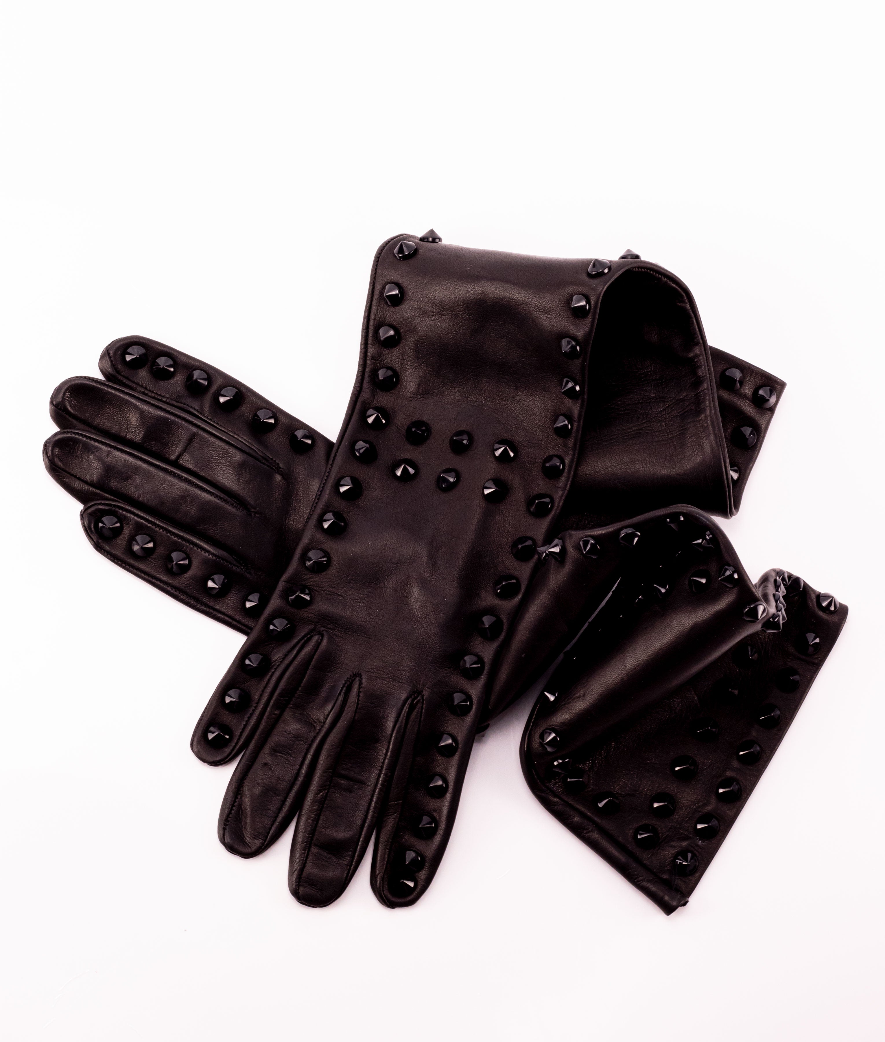 Acrux Black Studs 14" - Long Leather Woman Gloves - Ada de Angela -  Special and fetishism leather long gloves covered with spikes studs. Ready to be your New Favorite Gloves in Your wardrobe - Long Opera Leather Gloves