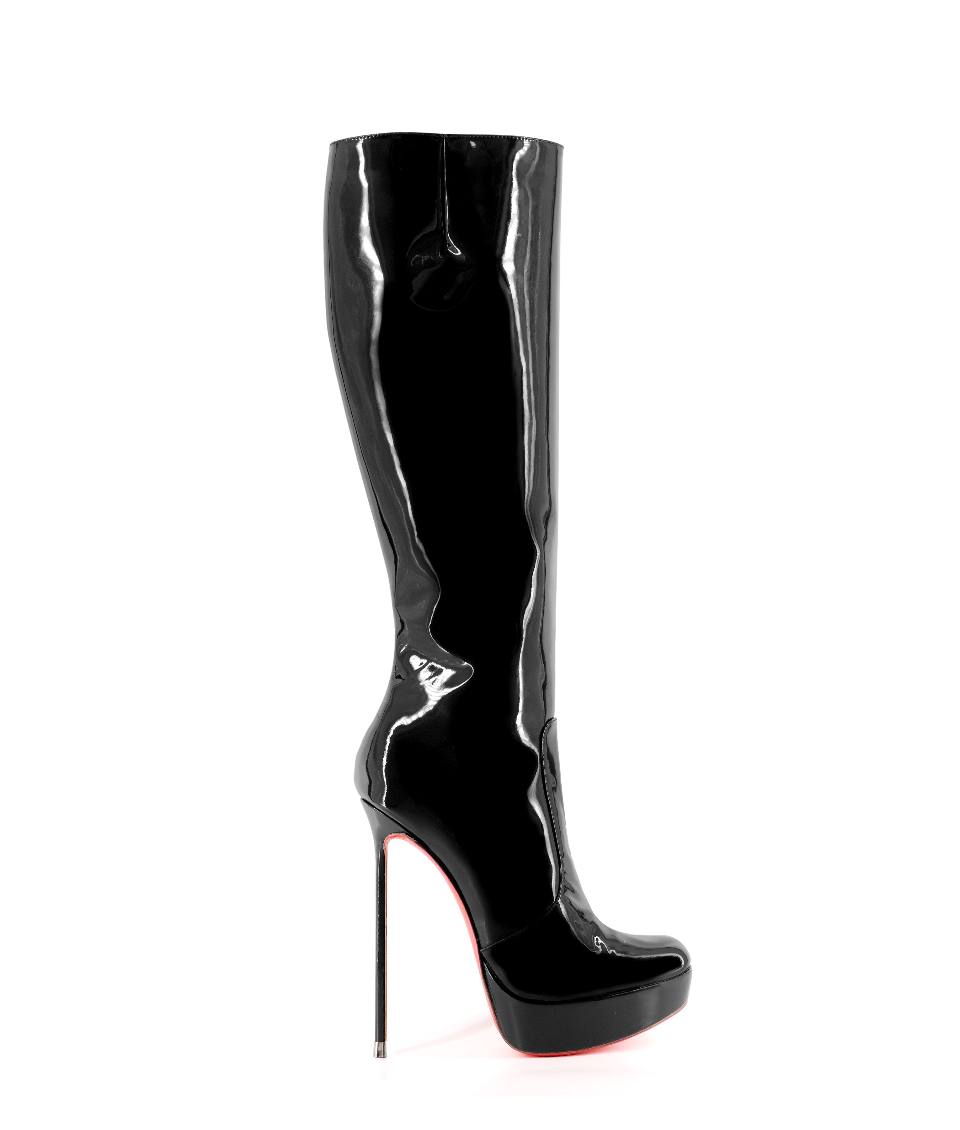 Demona Black Patent 155 · Charlotte Luxury Boots · Luxury High Heel Knee High Boots · Di Marni - Vicenzo Rossi · Custom made · Made to measure · Luxury Platform Boots · High Heel Boots