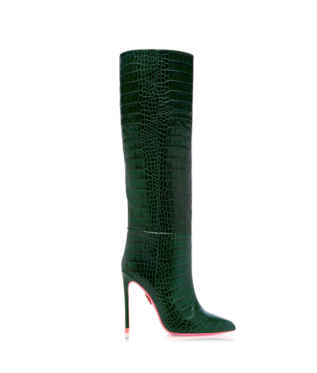 Dubhe Green Crocodile  · Charlotte Luxury High Heels Boots · Ada de Angela Shoes · High Heels Boots · Luxury Boots · Knee High Boots · Stiletto · Leather Boots