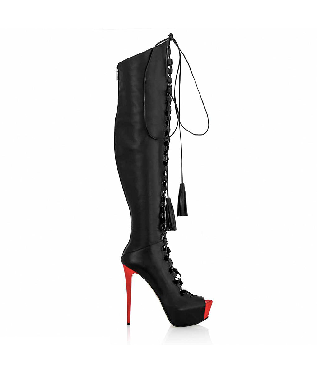 Symass Blak &  Red · Cq Couture · Charlotte Luxury High Heels Boots · Luxury High heel Platform Boots · Platform Over Knee Boots · Luxury High Heels Boots made in Italy