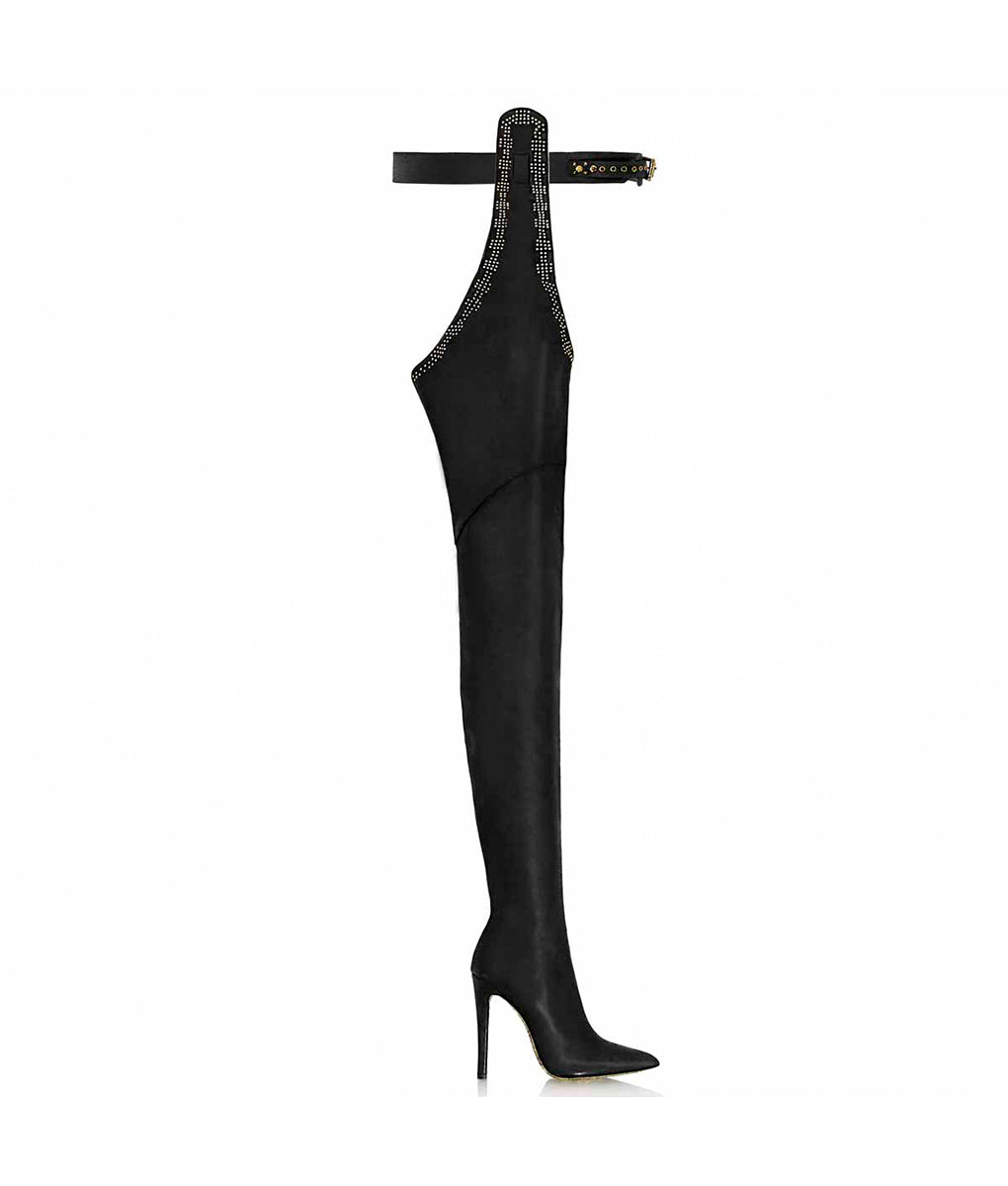 Triana Black · Cq Couture · Charlotte Luxury High Heels Boots · Luxury High heel Fetish Boots ·  Pointed Chap Thigh high Boots · Luxury High Heels Boots made in Italy